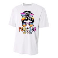 Teacher Off Duty Messy Bun Rainbow Sunglasses End Of Schoo Performance Sprint T-Shirt