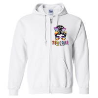 Teacher Off Duty Messy Bun Rainbow Sunglasses End Of Schoo Full Zip Hoodie