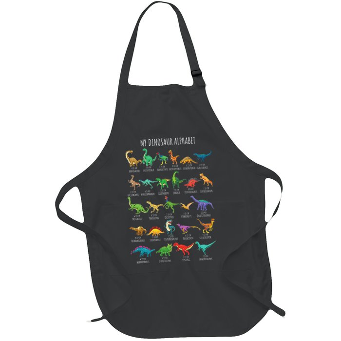 Types Of Dinosaurs Alphabet Az Abc Dino Identification Full-Length Apron With Pockets