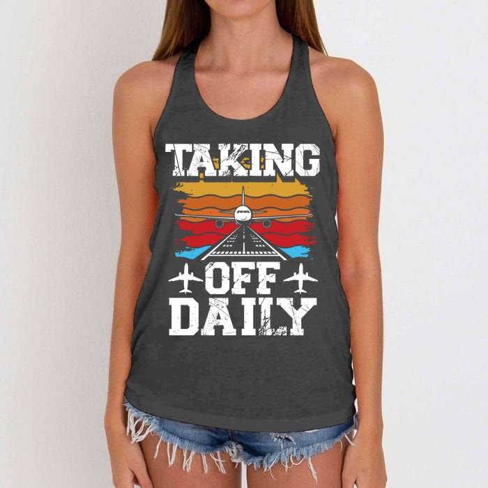 Taking Off Daily Aviation Airline Pilot Women's Knotted Racerback Tank