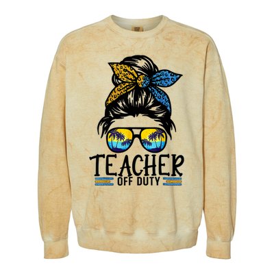 Teacher Off Duty Messy Bun Last Day Of School Teacher Summer Colorblast Crewneck Sweatshirt