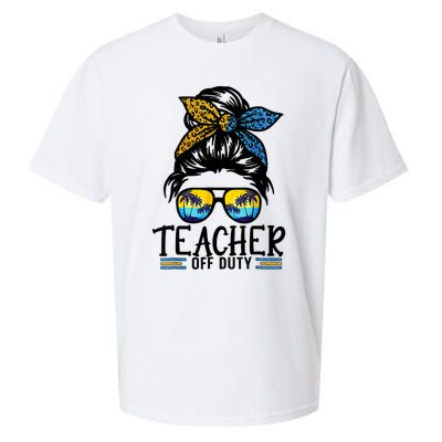 Teacher Off Duty Messy Bun Last Day Of School Teacher Summer Sueded Cloud Jersey T-Shirt