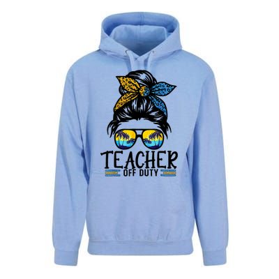 Teacher Off Duty Messy Bun Last Day Of School Teacher Summer Unisex Surf Hoodie