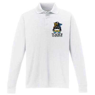 Teacher Off Duty Messy Bun Last Day Of School Teacher Summer Performance Long Sleeve Polo