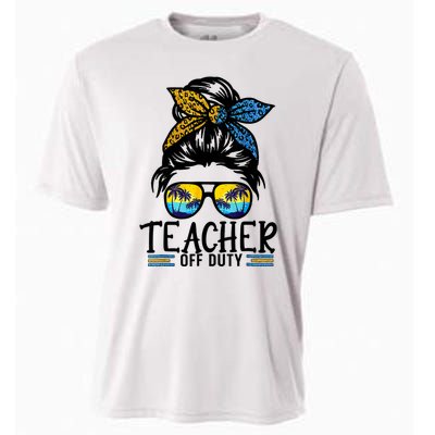 Teacher Off Duty Messy Bun Last Day Of School Teacher Summer Cooling Performance Crew T-Shirt