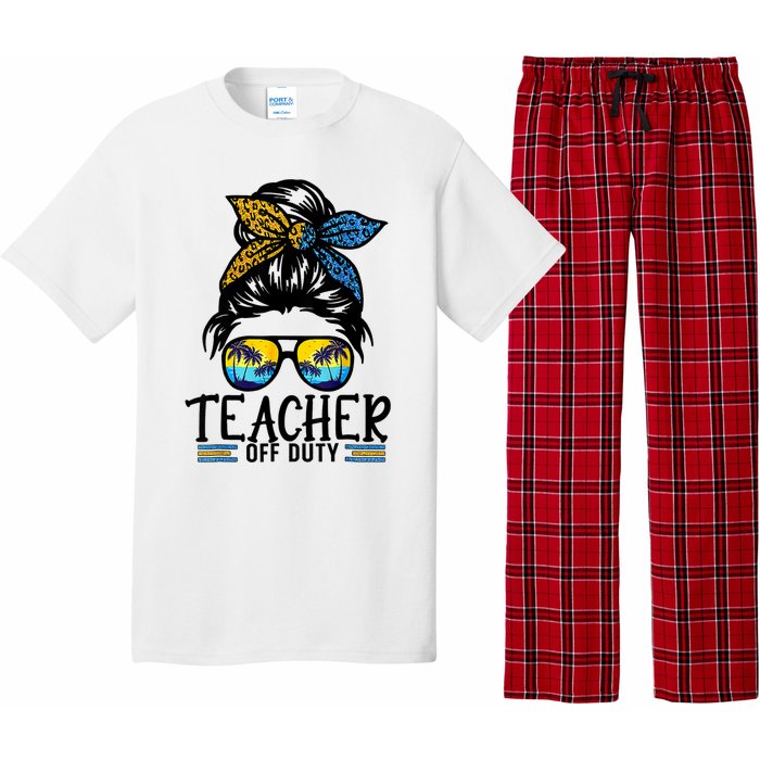 Teacher Off Duty Messy Bun Last Day Of School Teacher Summer Pajama Set