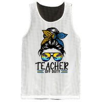 Teacher Off Duty Messy Bun Last Day Of School Teacher Summer Mesh Reversible Basketball Jersey Tank