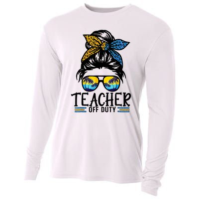 Teacher Off Duty Messy Bun Last Day Of School Teacher Summer Cooling Performance Long Sleeve Crew