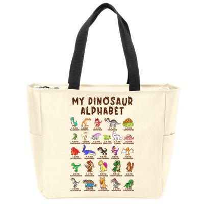 Types Of Dinosaurs Alphabet Dino Identification Meaningful Gift Zip Tote Bag