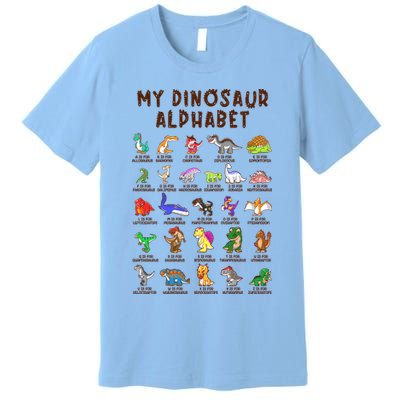 Types Of Dinosaurs Alphabet Dino Identification Meaningful Gift Premium T-Shirt