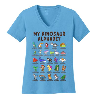 Types Of Dinosaurs Alphabet Dino Identification Meaningful Gift Women's V-Neck T-Shirt