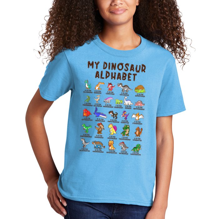 Types Of Dinosaurs Alphabet Dino Identification Meaningful Gift Kids T-Shirt