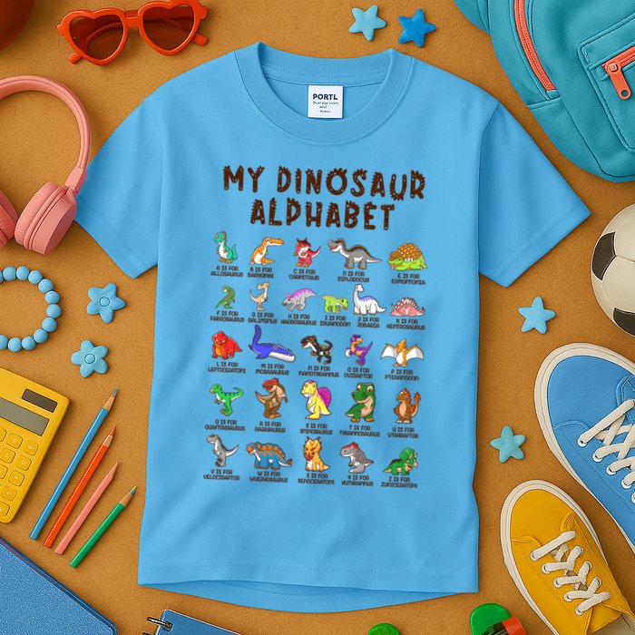 Types Of Dinosaurs Alphabet Dino Identification Meaningful Gift Kids T-Shirt