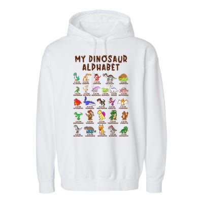 Types Of Dinosaurs Alphabet Dino Identification Meaningful Gift Garment-Dyed Fleece Hoodie