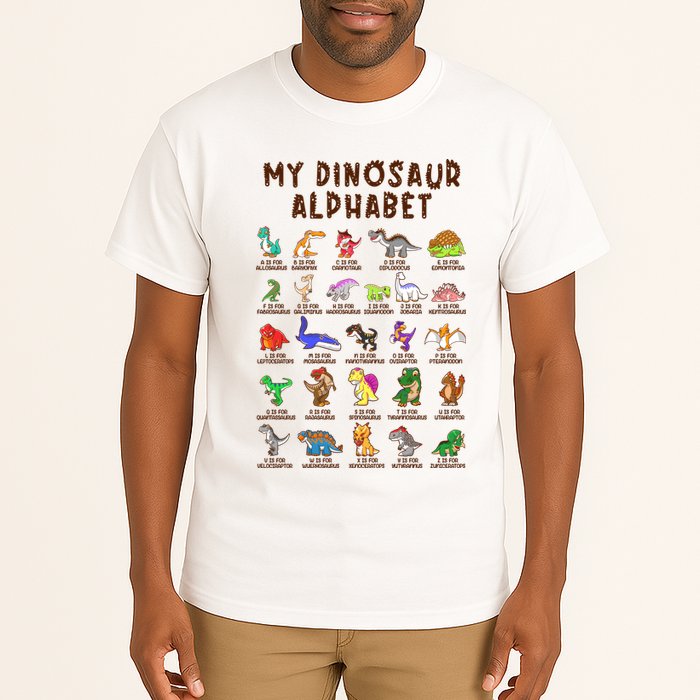 Types Of Dinosaurs Alphabet Dino Identification Meaningful Gift Tall T-Shirt