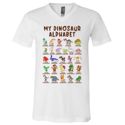 Types Of Dinosaurs Alphabet Dino Identification Meaningful Gift V-Neck T-Shirt