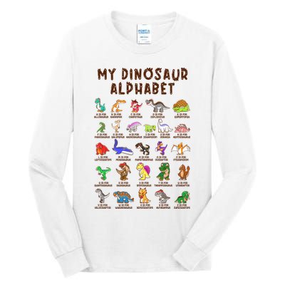 Types Of Dinosaurs Alphabet Dino Identification Meaningful Gift Tall Long Sleeve T-Shirt