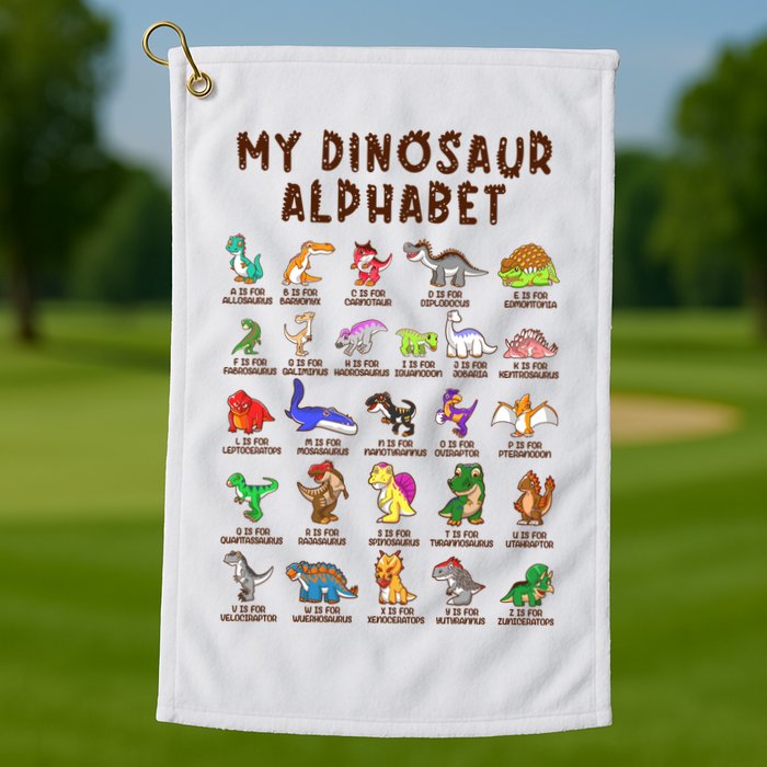 Types Of Dinosaurs Alphabet Dino Identification Meaningful Gift Golf Towel
