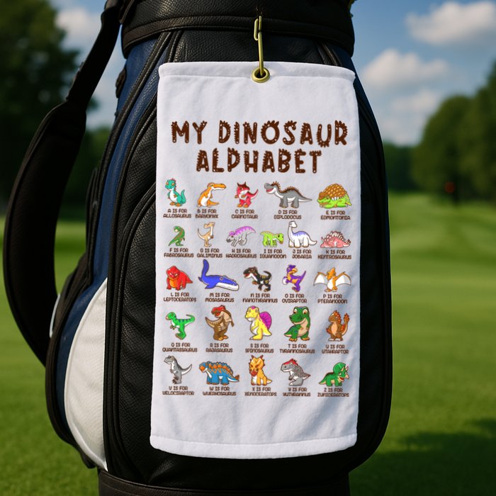 Types Of Dinosaurs Alphabet Dino Identification Meaningful Gift Golf Towel