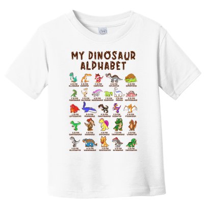 Types Of Dinosaurs Alphabet Dino Identification Meaningful Gift Toddler T-Shirt