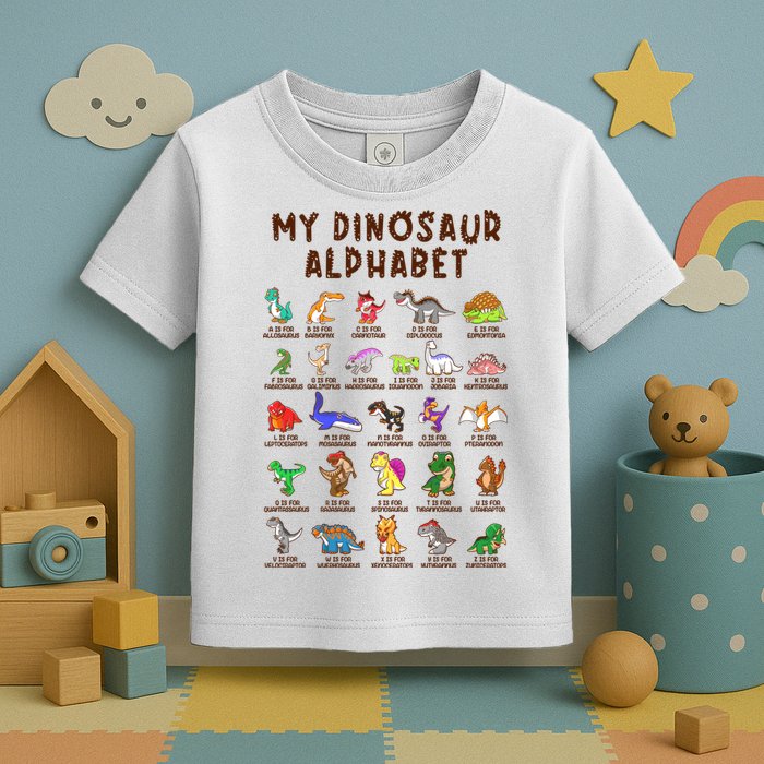 Types Of Dinosaurs Alphabet Dino Identification Meaningful Gift Toddler T-Shirt