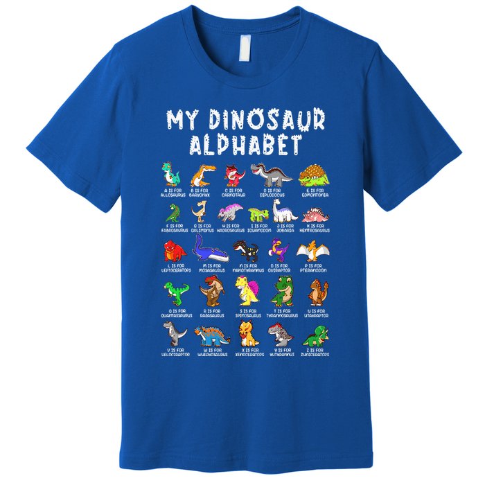Types Of Dinosaurs Alphabet Dino Identification Premium T-Shirt