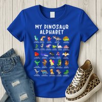 Types Of Dinosaurs Alphabet Dino Identification Womens T-Shirt