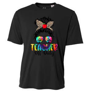 Teacher Off Duty Leopard Messy Bun Last Day School Tie Dye Cooling Performance Crew T-Shirt