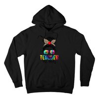 Teacher Off Duty Leopard Messy Bun Last Day School Tie Dye Hoodie