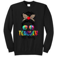 Teacher Off Duty Leopard Messy Bun Last Day School Tie Dye Sweatshirt