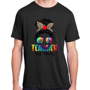 Teacher Off Duty Leopard Messy Bun Last Day School Tie Dye Adult ChromaSoft Performance T-Shirt