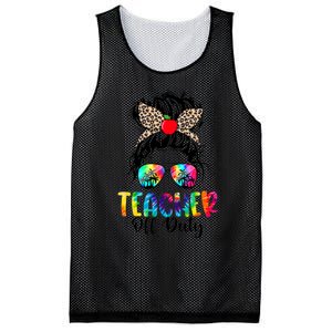 Teacher Off Duty Leopard Messy Bun Last Day School Tie Dye Mesh Reversible Basketball Jersey Tank