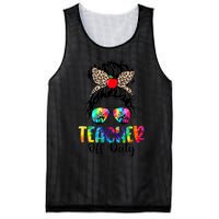 Teacher Off Duty Leopard Messy Bun Last Day School Tie Dye Mesh Reversible Basketball Jersey Tank