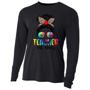 Teacher Off Duty Leopard Messy Bun Last Day School Tie Dye Cooling Performance Long Sleeve Crew