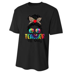 Teacher Off Duty Leopard Messy Bun Last Day School Tie Dye Performance Sprint T-Shirt