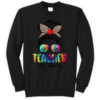 Teacher Off Duty Leopard Messy Bun Last Day School Tie Dye Tall Sweatshirt