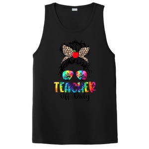 Teacher Off Duty Leopard Messy Bun Last Day School Tie Dye PosiCharge Competitor Tank