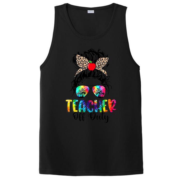 Teacher Off Duty Leopard Messy Bun Last Day School Tie Dye PosiCharge Competitor Tank