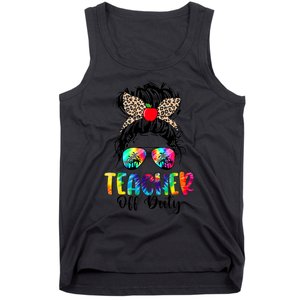 Teacher Off Duty Leopard Messy Bun Last Day School Tie Dye Tank Top