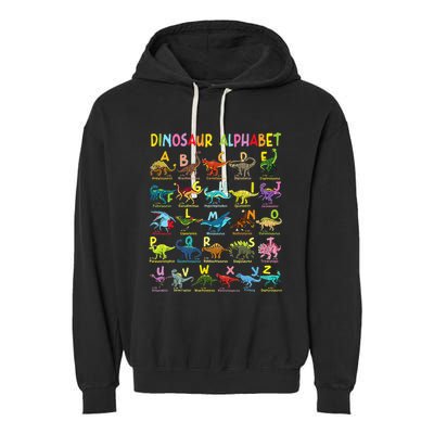 Types Of Dinosaurs Alphabet AZ ABC Dino Identification Garment-Dyed Fleece Hoodie