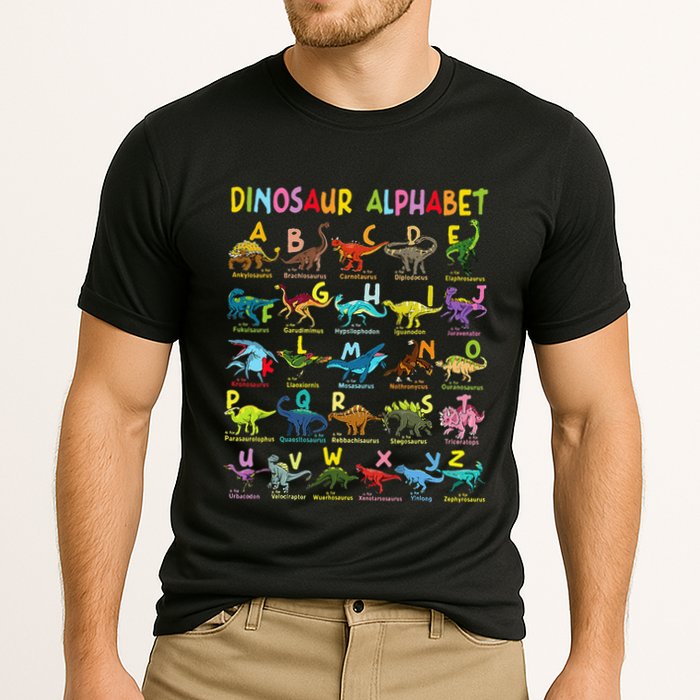 Types Of Dinosaurs Alphabet AZ ABC Dino Identification Performance Shirt