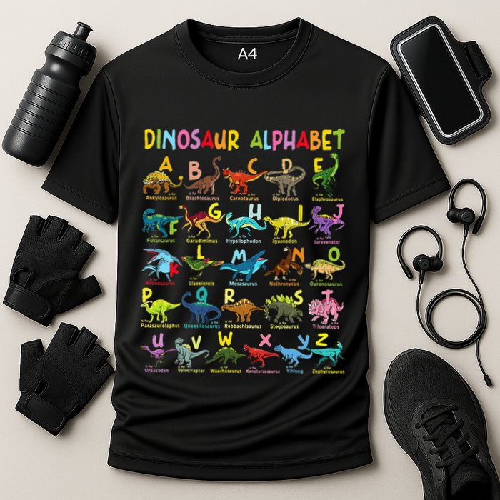 Types Of Dinosaurs Alphabet AZ ABC Dino Identification Performance Shirt