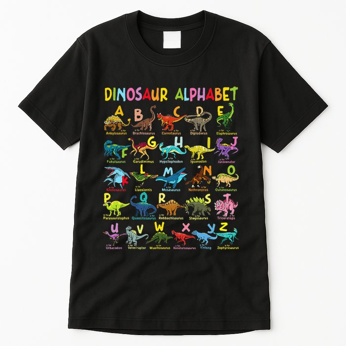 Types Of Dinosaurs Alphabet AZ ABC Dino Identification Tall T-Shirt