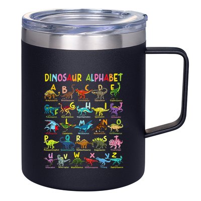 Types Of Dinosaurs Alphabet AZ ABC Dino Identification 12oz Stainless Steel Coffee Mug