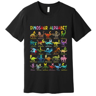 Types Of Dinosaurs Alphabet AZ ABC Dino Identification Premium T-Shirt