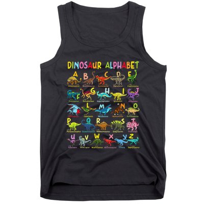 Types Of Dinosaurs Alphabet AZ ABC Dino Identification Tank Top