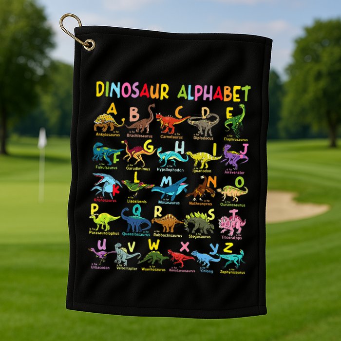 Types Of Dinosaurs Alphabet AZ ABC Dino Identification Golf Towel