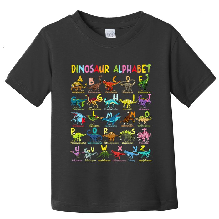 Types Of Dinosaurs Alphabet AZ ABC Dino Identification Toddler T-Shirt