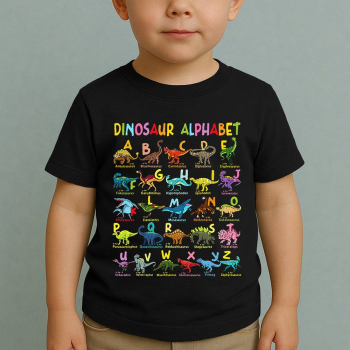 Types Of Dinosaurs Alphabet AZ ABC Dino Identification Toddler T-Shirt