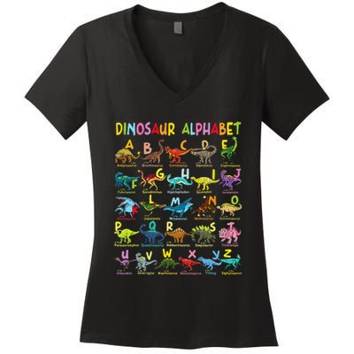 Types Of Dinosaurs Alphabet AZ ABC Dino Identification Women's V-Neck T-Shirt